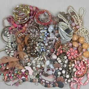 Craft Jewelry Lot - 3 lbs Pastel Peach Pink Floral Stone Statement Bead Glamour